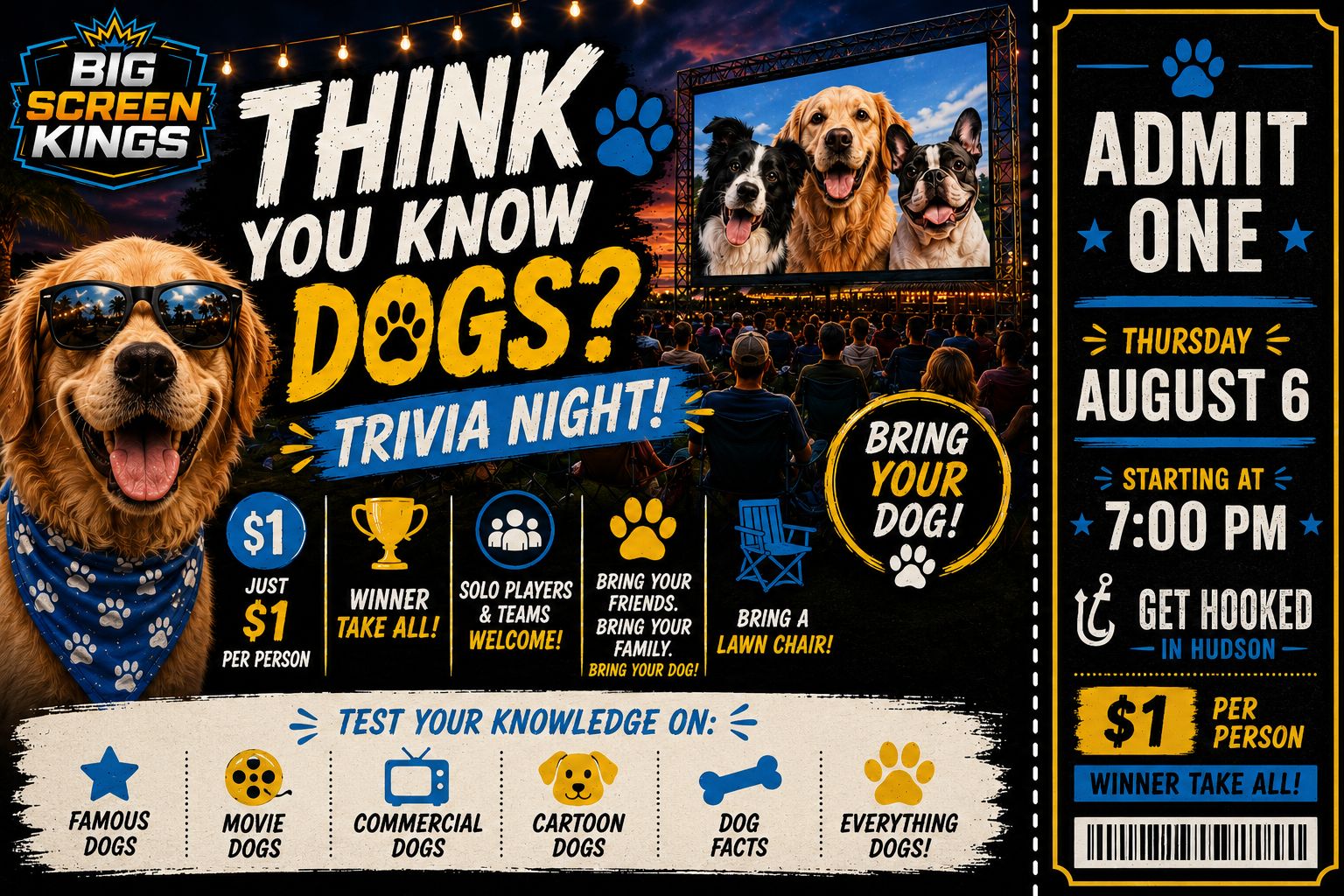 Jumbotron Trivia Night #2 Aug 6 @ 7pm  (Think you know dogs?)